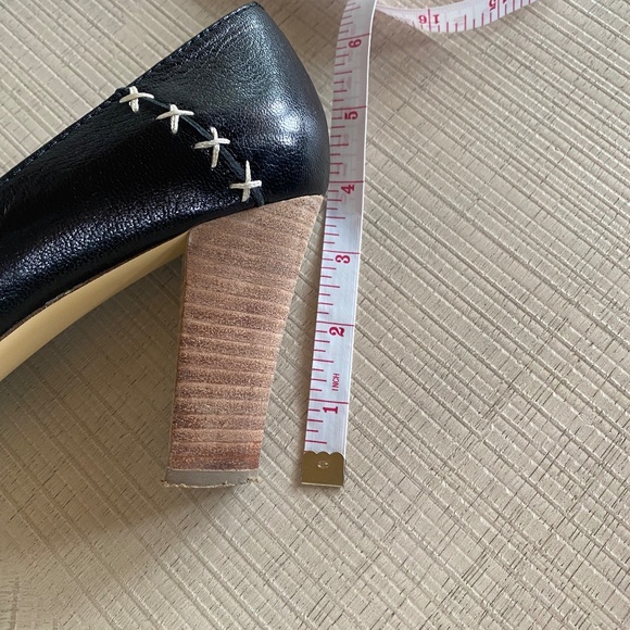 Juno New York loafer block heels peep toe black cream 8 - Picture 11 of 12